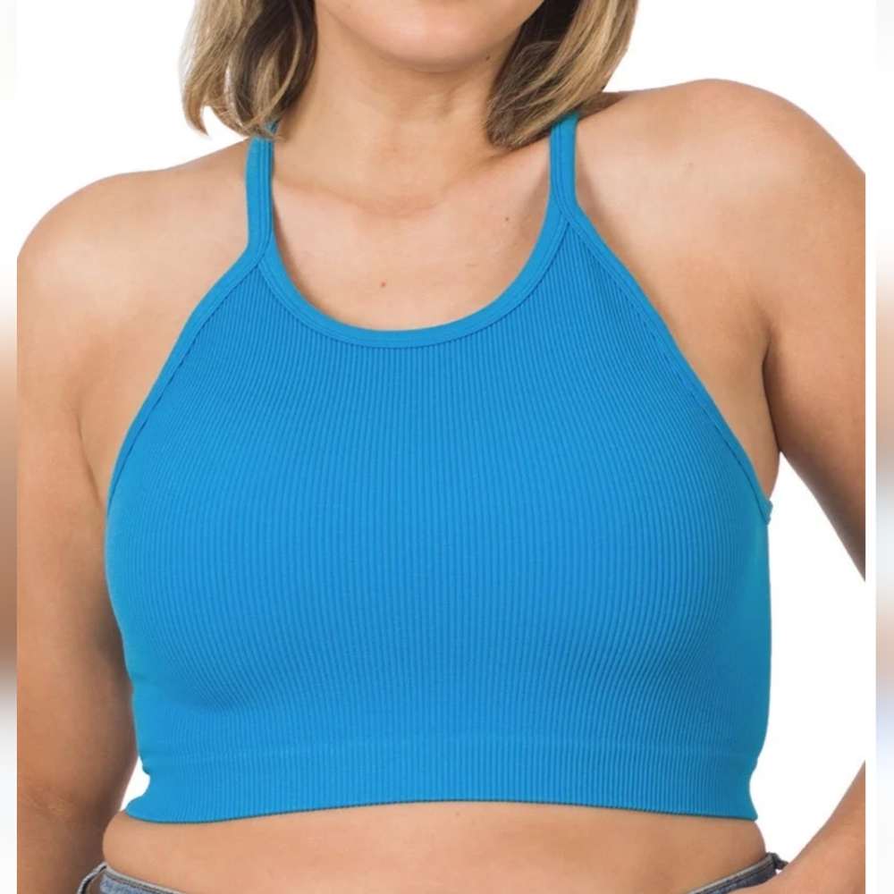 New JoyLab Blue Seamless Fitted Crop Top/Sports Bra Size XL